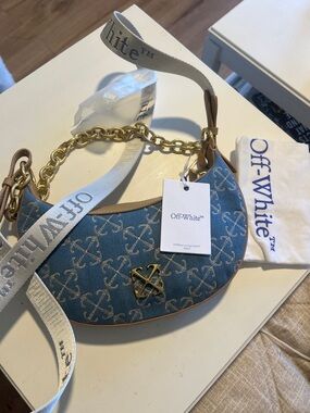 Off-White Blue Monogram Hemisphere Hobo Bag in Logo Repeat